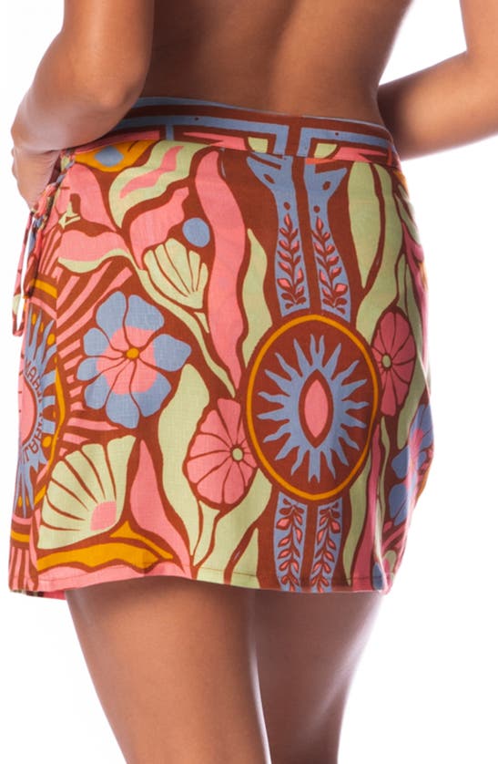 Shop Maaji Zaria Print Faux Wrap Cover-up Skirt In Brown