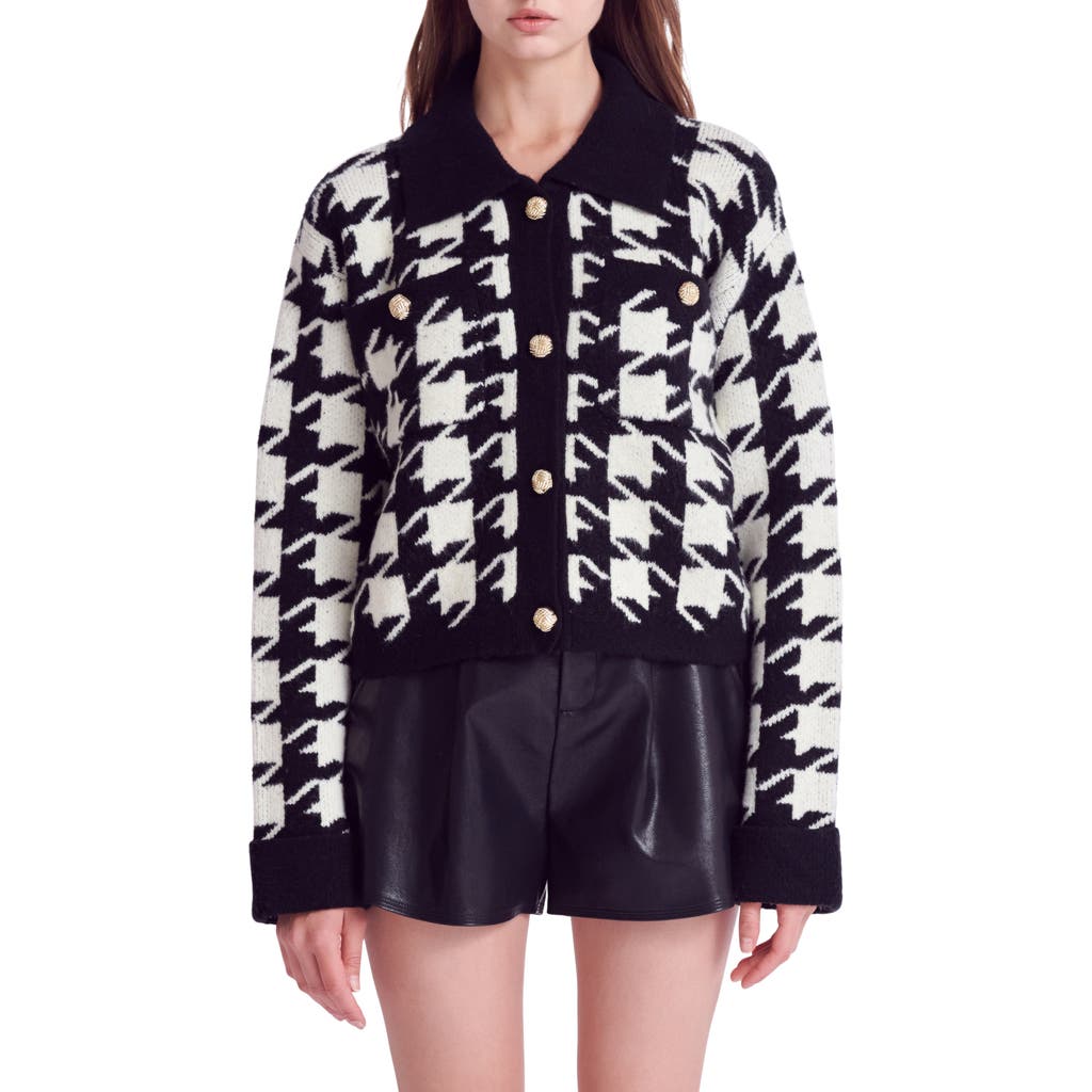 English Factory Houndstooth Cardigan In Black/cream