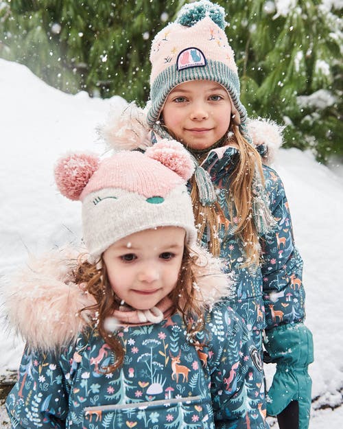 Deux Par Deux Baby Girl's Peruvian Knit Hat Light Pink, Sage Green And Flowers In Embroidered Flowers
