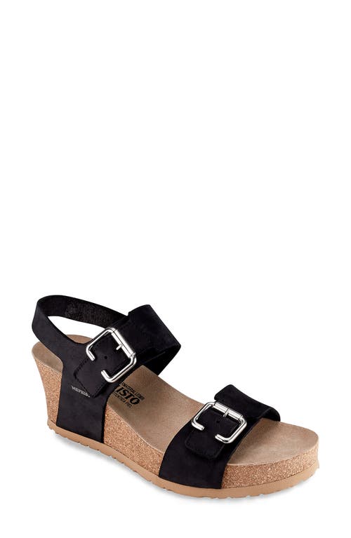 Mephisto Lissandra Platform Wedge Sandal in Black Bucksoft Leather