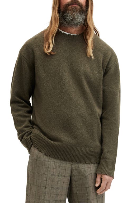 AllSaints Luka Relaxed Fit Distressed Crewneck Sweater Haze Green at Nordstrom,