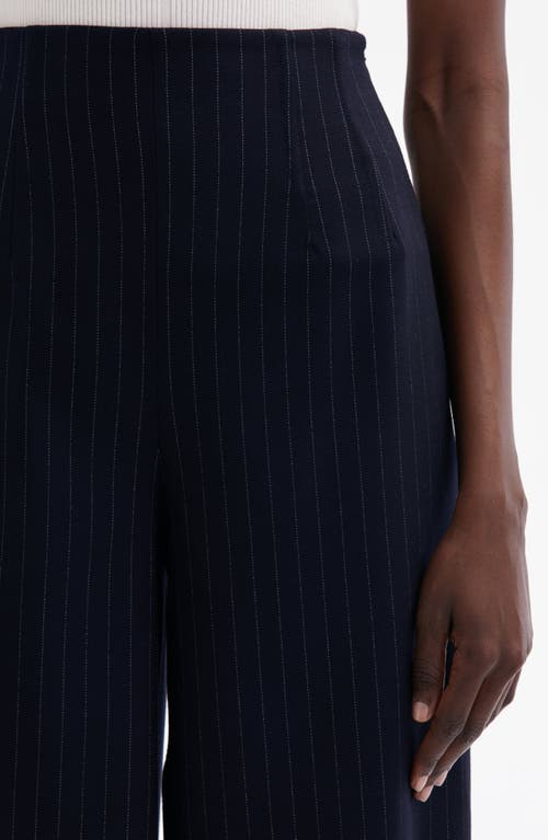 Shop Oscar De La Renta Pinstripe Stretch Wool Wide Leg Pants In Navy/white