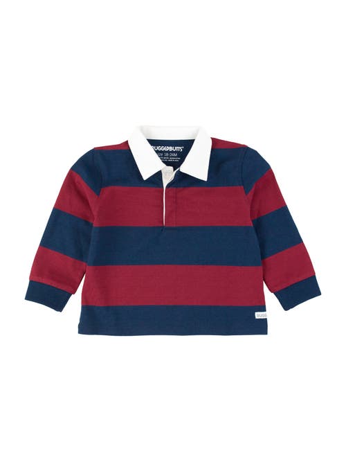 Shop Ruggedbutts Boys Long Sleeve Rugby Polo In Dark Cherry/navy Rugby Stripe