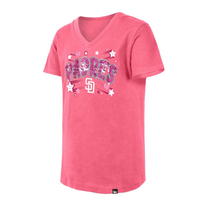 Shop New Era Girls Youth  Pink San Diego Padres Sequin V-neck T-shirt