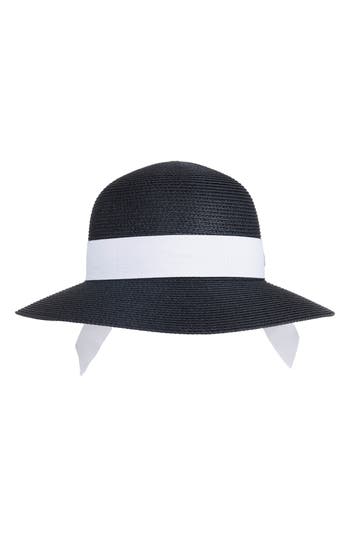 Bruno Magli Medium Brim Ribbon Band Straw Sun Hat In Black