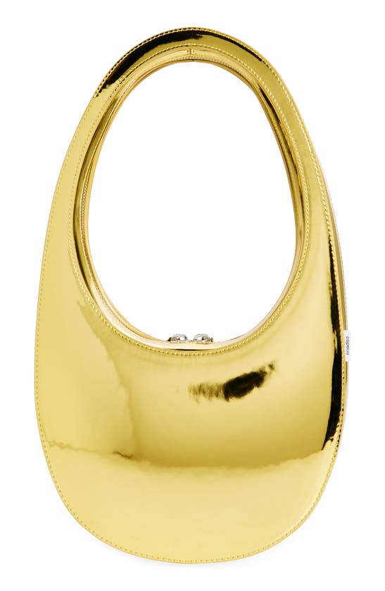 Shop Coperni Mini Swipe Metallic Top Handle Bag In Gold