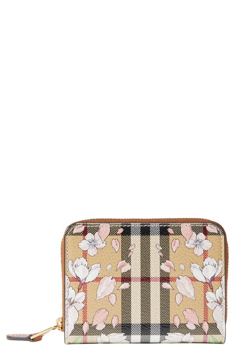 Burberry Floral & Check Zip Around Leather Wallet | Nordstrom