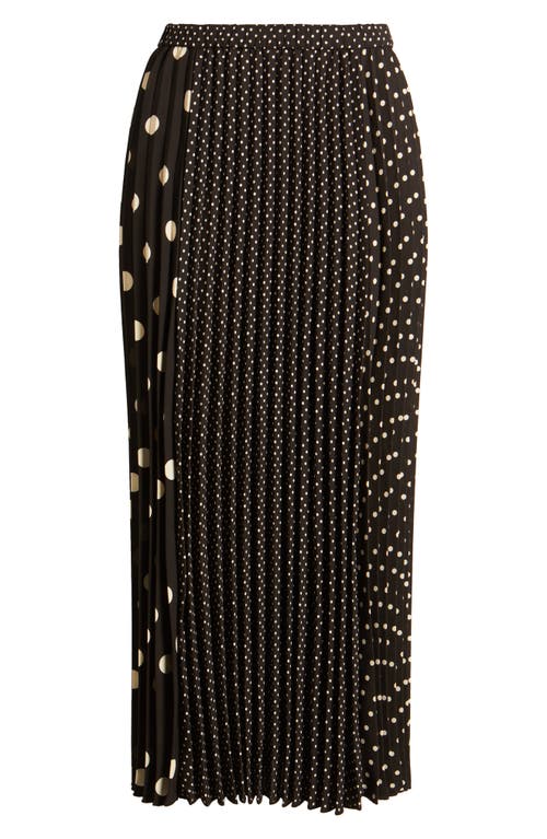 Shop Anne Klein Blocked Polka Dot Pleated Midi Skirt In Anne Black/anne White