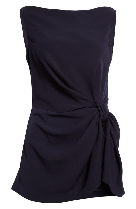 Shop Lela Rose Ruched Bateau Neck Stretch Crepe Top In Navy