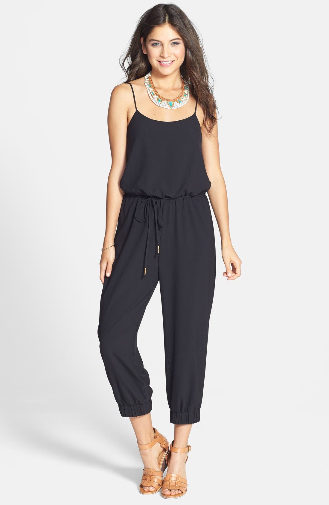 WayIn Drawstring Waist Crop Jumpsuit (Juniors) Nordstrom