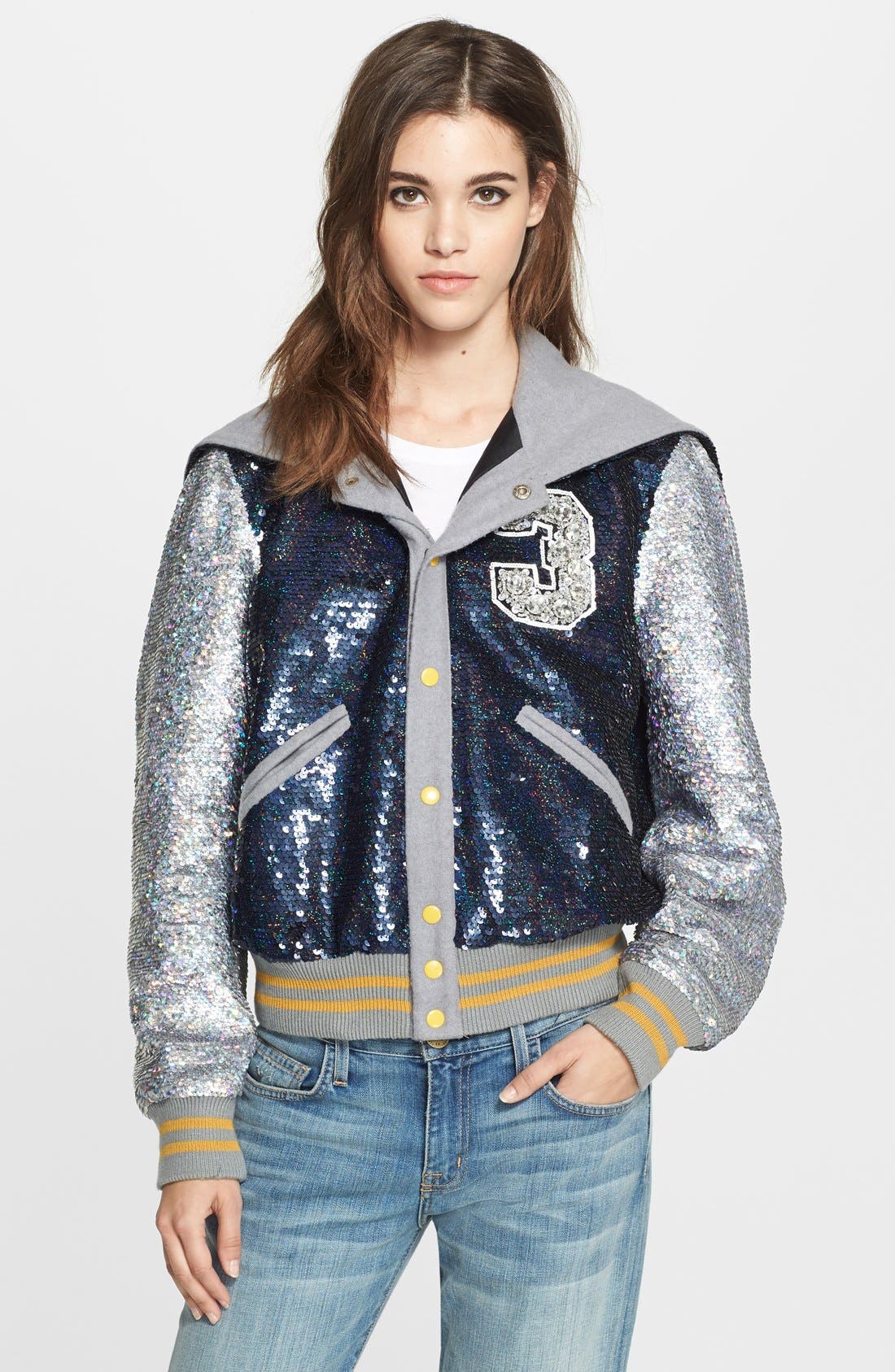 ASHISH Hooded Sequin Varsity Jacket Nordstrom
