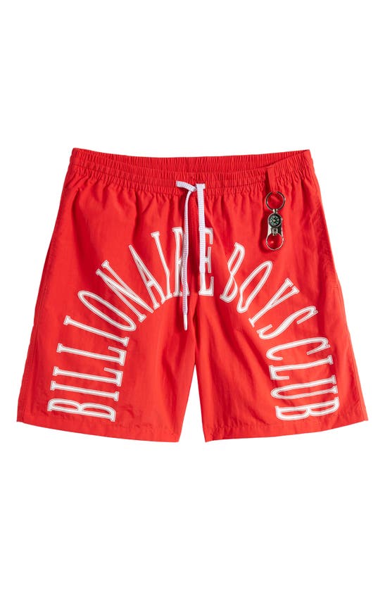 Shop Billionaire Boys Club Sunrise Logo Graphic Drawstring Shorts In Red