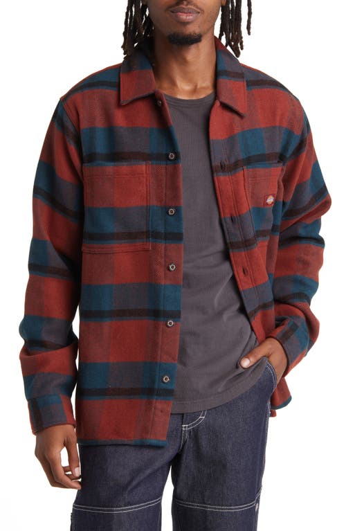 Dickies Coaling Plaid Flannel Button-Up Overshirt Check Dark Base at Nordstrom,