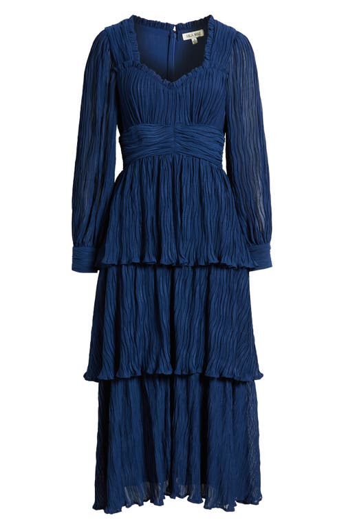 Mila Mae Ruffle Long Sleeve Midi Dress In Navy