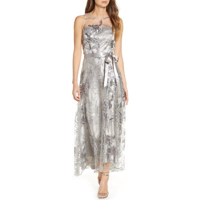 Tahari Sequin Embroidered High/low Gown, Grey