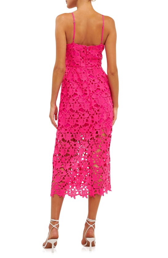 Shop Endless Rose Lace Spaghetti Strap Midi Dress In Fuchsia