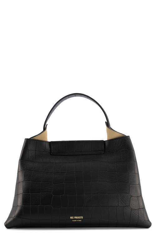 Medium Elieze Soft Croc Embossed Leather Top Handle Bag in Black