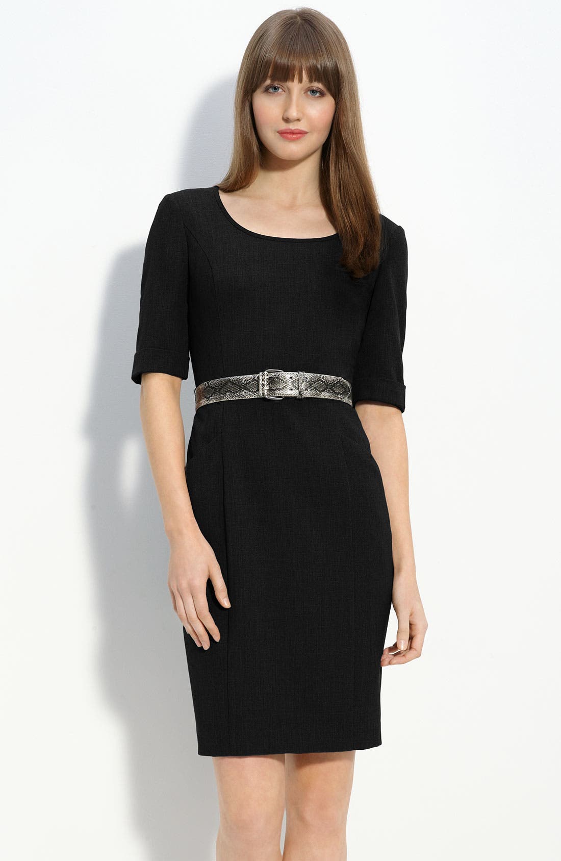Calvin Klein 'Stretch Luxe' Belted Sheath Dress Nordstrom