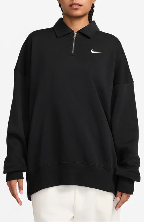 Shop Nike Sportswear Phoenix Fleece Quarter Zip Oversize Polo Sweatshirt In Black/sail