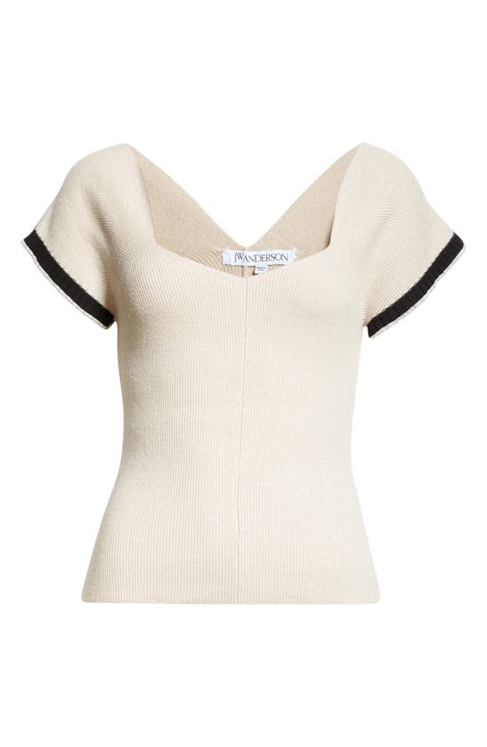 Shop Jw Anderson Frill Cuff Short Sleeve Sweater In Taupe
