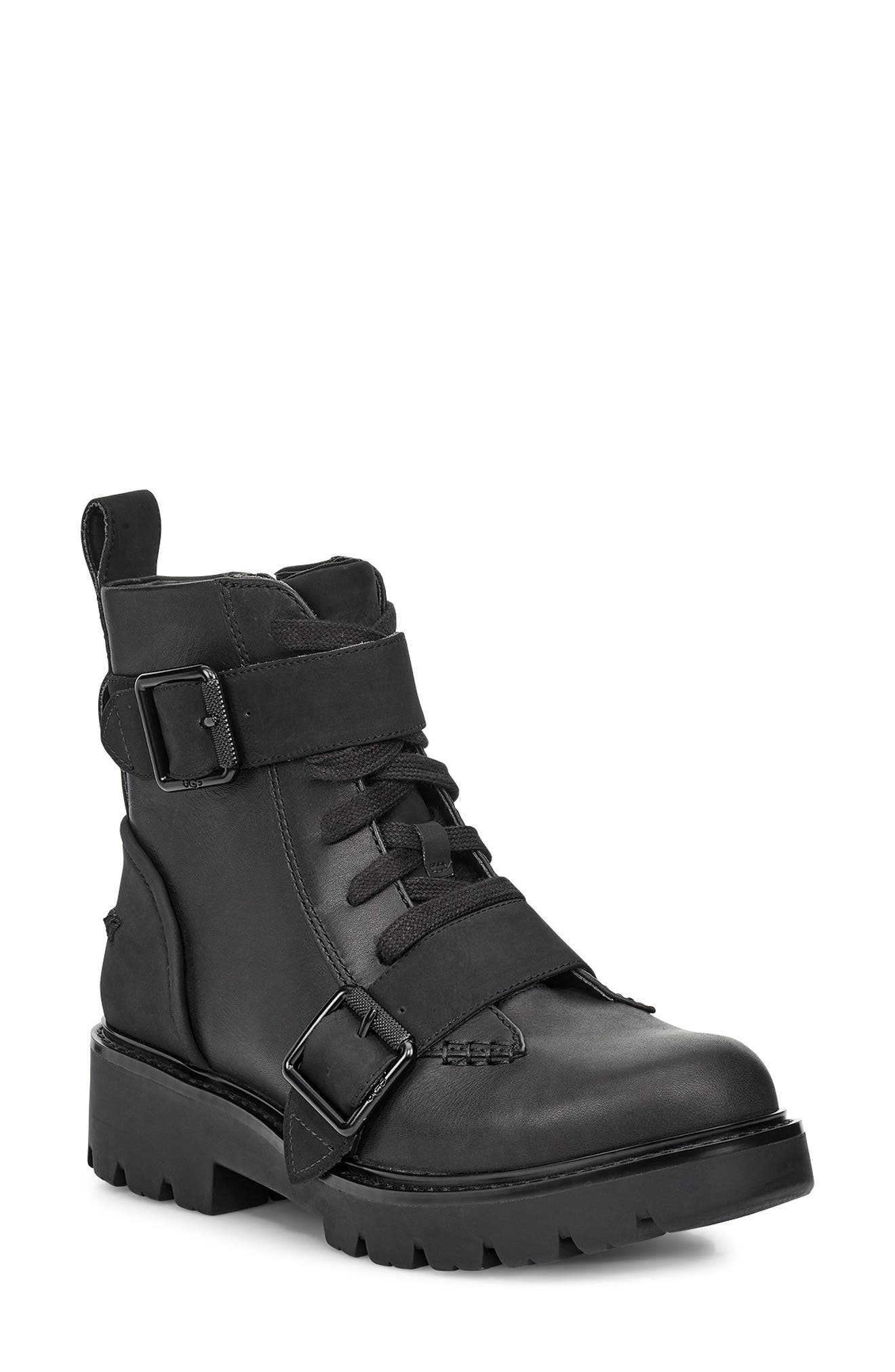 womens black leather moto boots