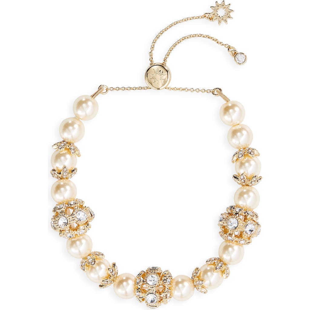 Marchesa Pavé Crystal & Imitation Pearl Slider Bracelet In Gold/blush/cry