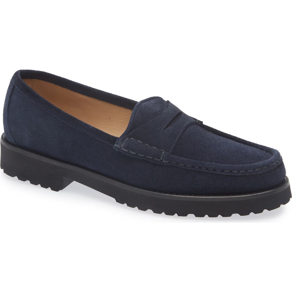 Ann Mashburn Lug Sole Penny Loafer In Navy Suede