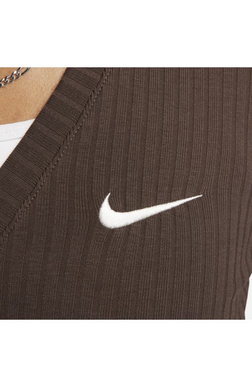 Shop Nike Sportswear Rib Jersey Long Sleeve V-neck Top In Baroque Brown/sail
