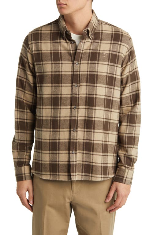Les Deux Kristian Check Flannel Button-down Shirt In Coffee Brown/dark Sand