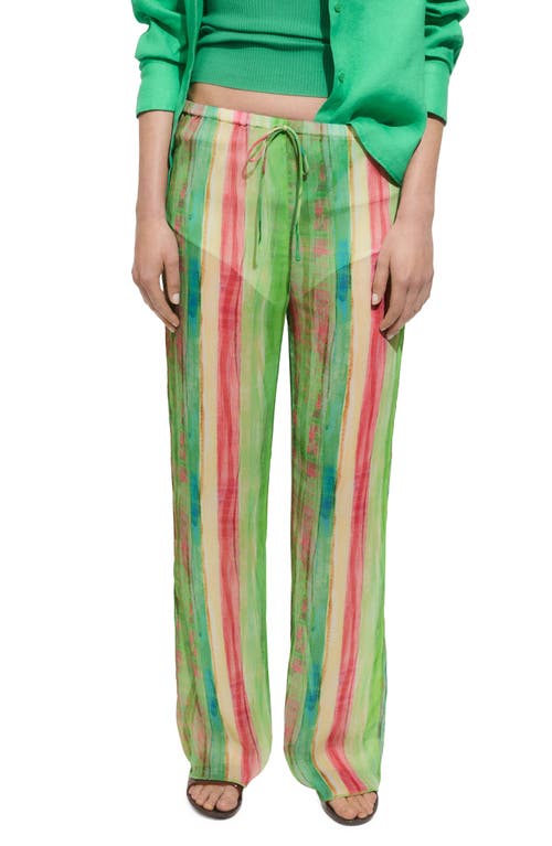 Mango Semi-transparent Printed Trousers Green In Green