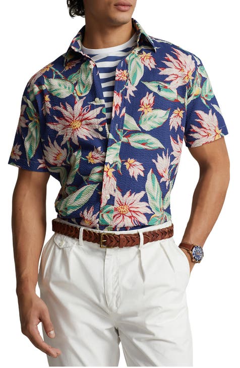 Floral Seersucker Short Sleeve Button-Down Shirt