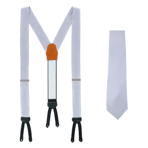 Trafalgar Sutton Solid Color Silk Brace And Necktie Combo In Silver
