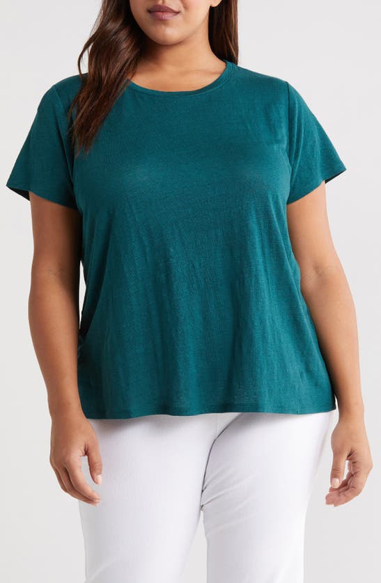 Eileen Fisher Crewneck Organic Linen T-shirt In Green