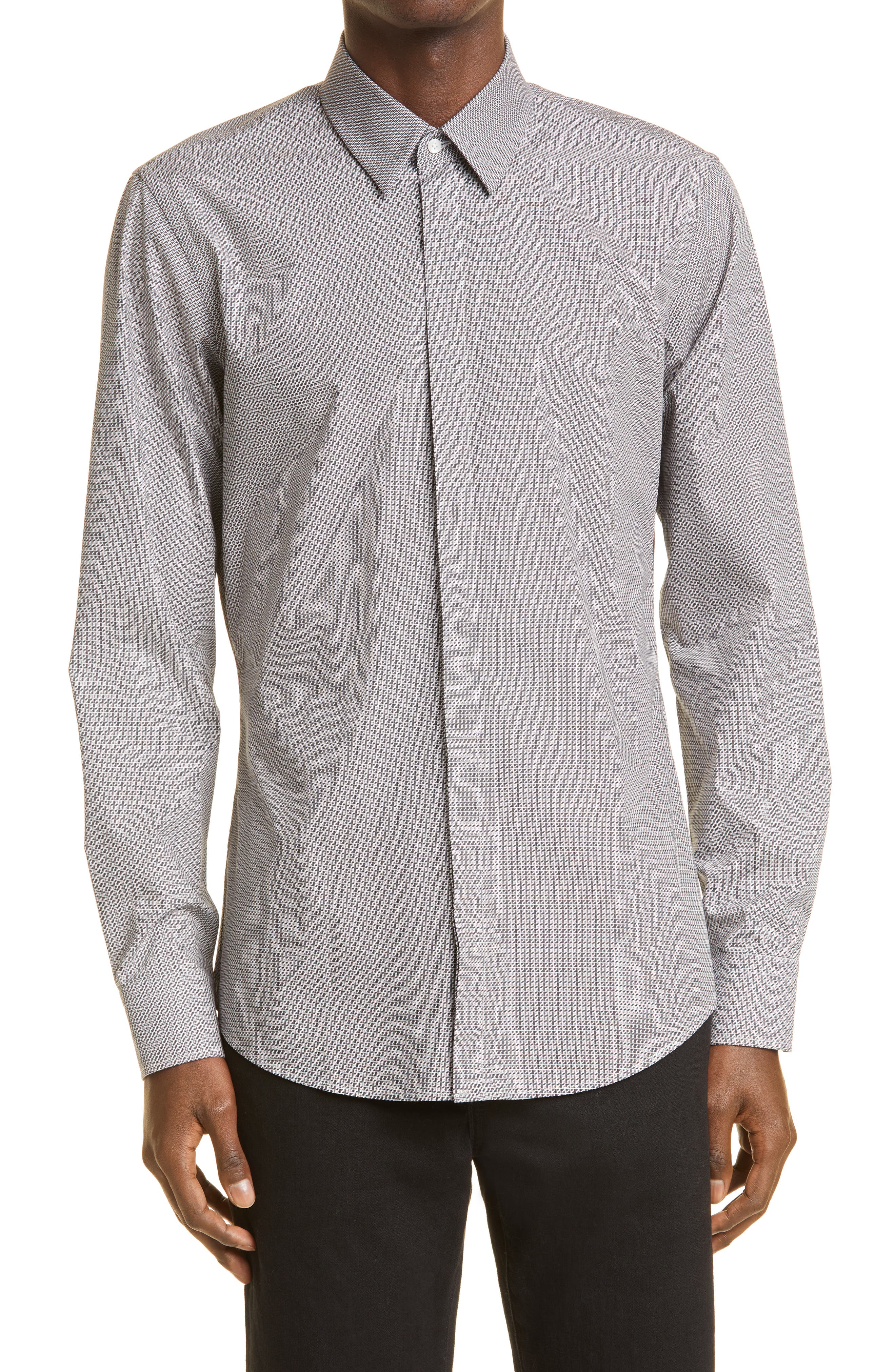 Fendi Micro FF Long Sleeve Button-Up Cotton Shirt in White/Black at Nordstrom, Size 39 Eu