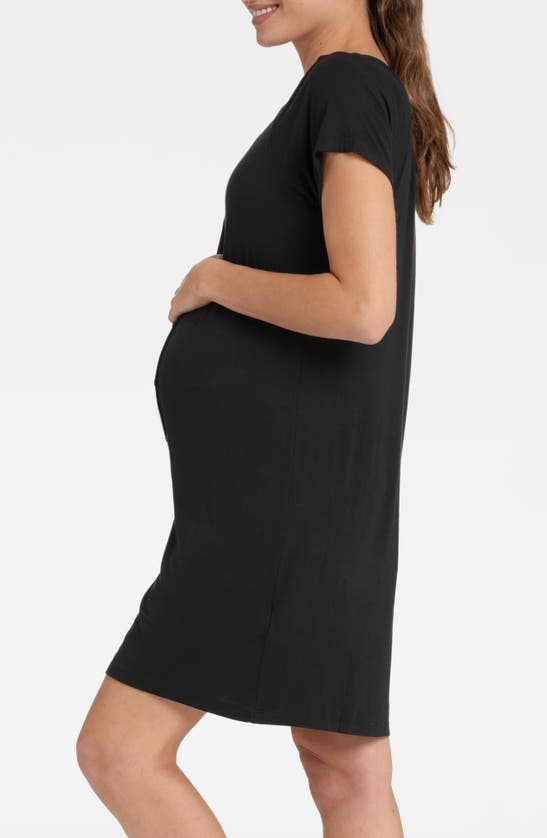 Shop Seraphine Button-up Maternity Nightgown In Black