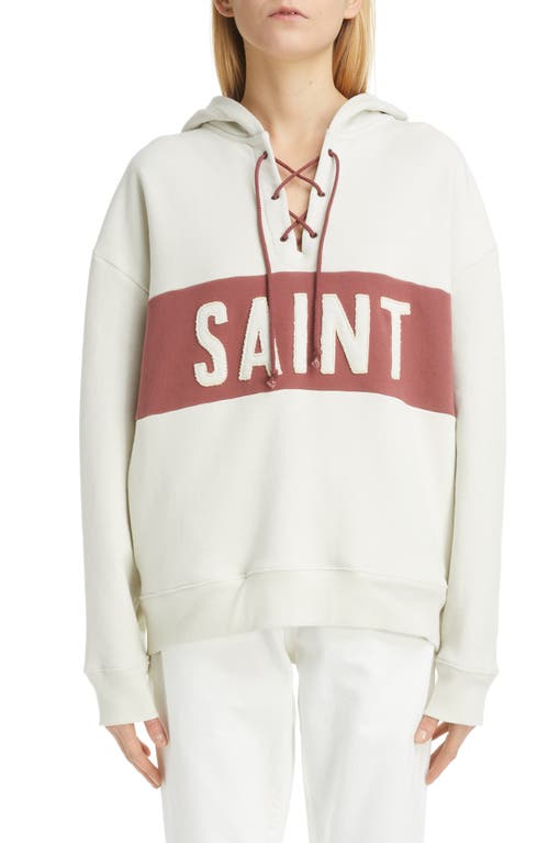 Lace-Up Logo Hoodie in Dirty Creme/Bordeaux