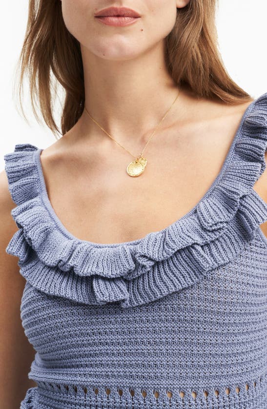 7 For All Mankind Openwork Ruffle Neck Sweater Tank In Denimblue