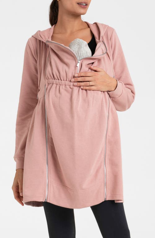 Shop Seraphine Frill Waist Babywear Tunic Maternity Hoodie In Open Pink