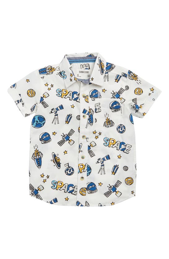 Sovereign Code Kids' Legacy Planet Short Sleeve Button-up Shirt In Space/ Ecru