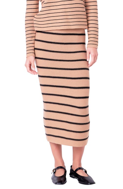 English Factory Women's Stripe Knit Midi Skirt In Tan/black