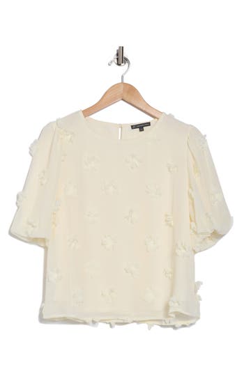 Adrianna Papell 3d Rosette Chiffon Top In Ivory