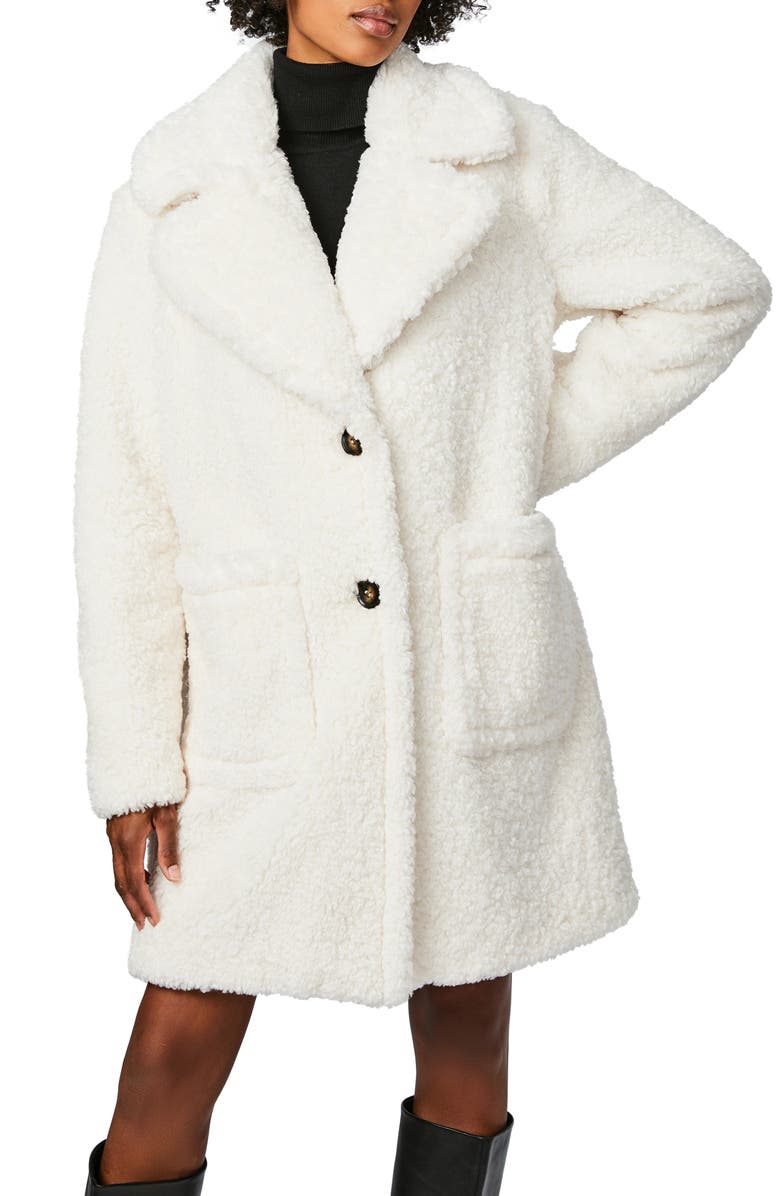BERNARDO Unreal Teddy Wool Blend Faux Fur Coat, Main, color, WHITE