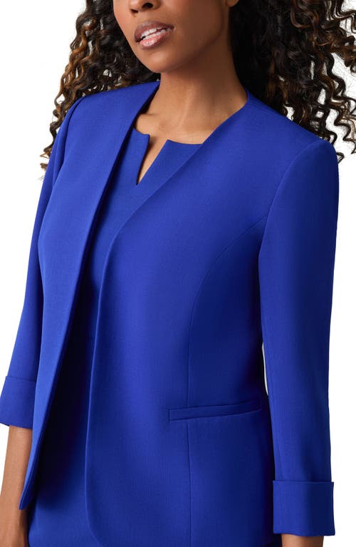 Shop Kasper Rolled Cuff Knit Blazer In Royal Signature