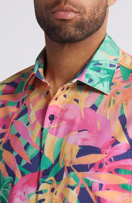 Shop Tommy Bahama Bahama Coast Feeling Rowdy Botanic Print Short Sleeve Stretch Button-up Shirt In Ray