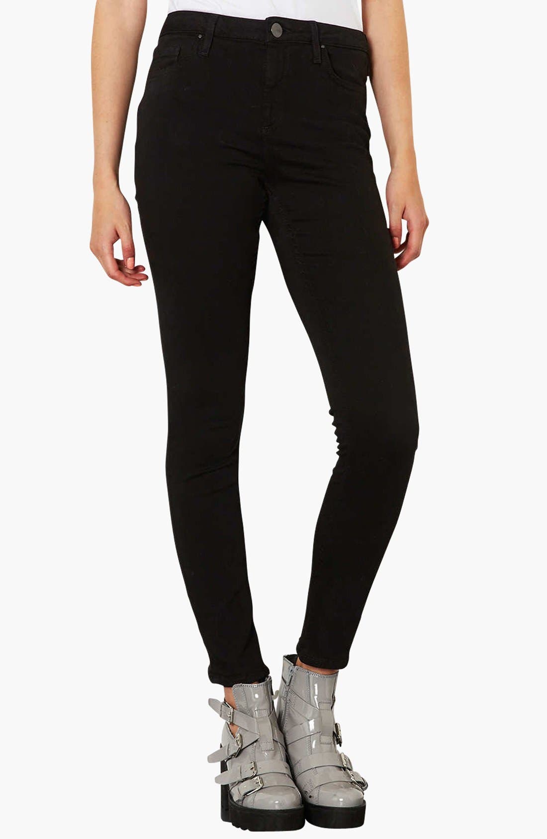 Moto 'Jamie' High Rise Skinny Jeans (Black) (Regular, Short