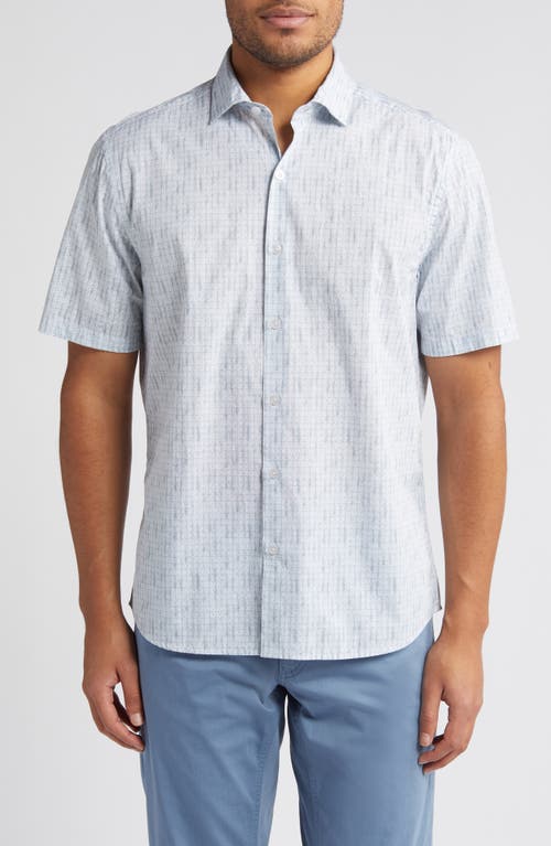 Slim Fit Dot Print Short Sleeve Cotton Button-Up Shirt in Teal