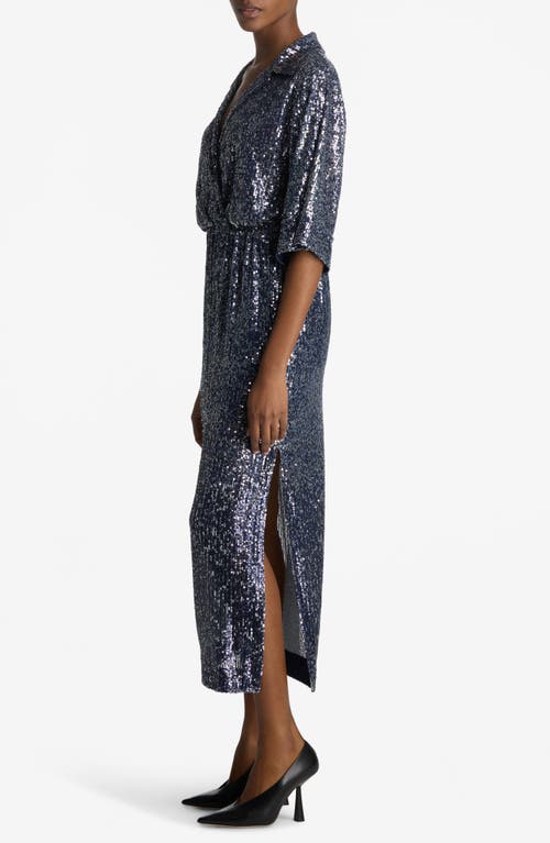 St John Sequin Embroidered Short-sleeve Midi Shirtdress In Royal Blue/ Silver Multi