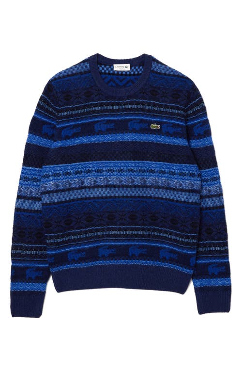 Shop Lacoste Pattern Stripe Wool Blend Sweater In Uib Cobalt/multico