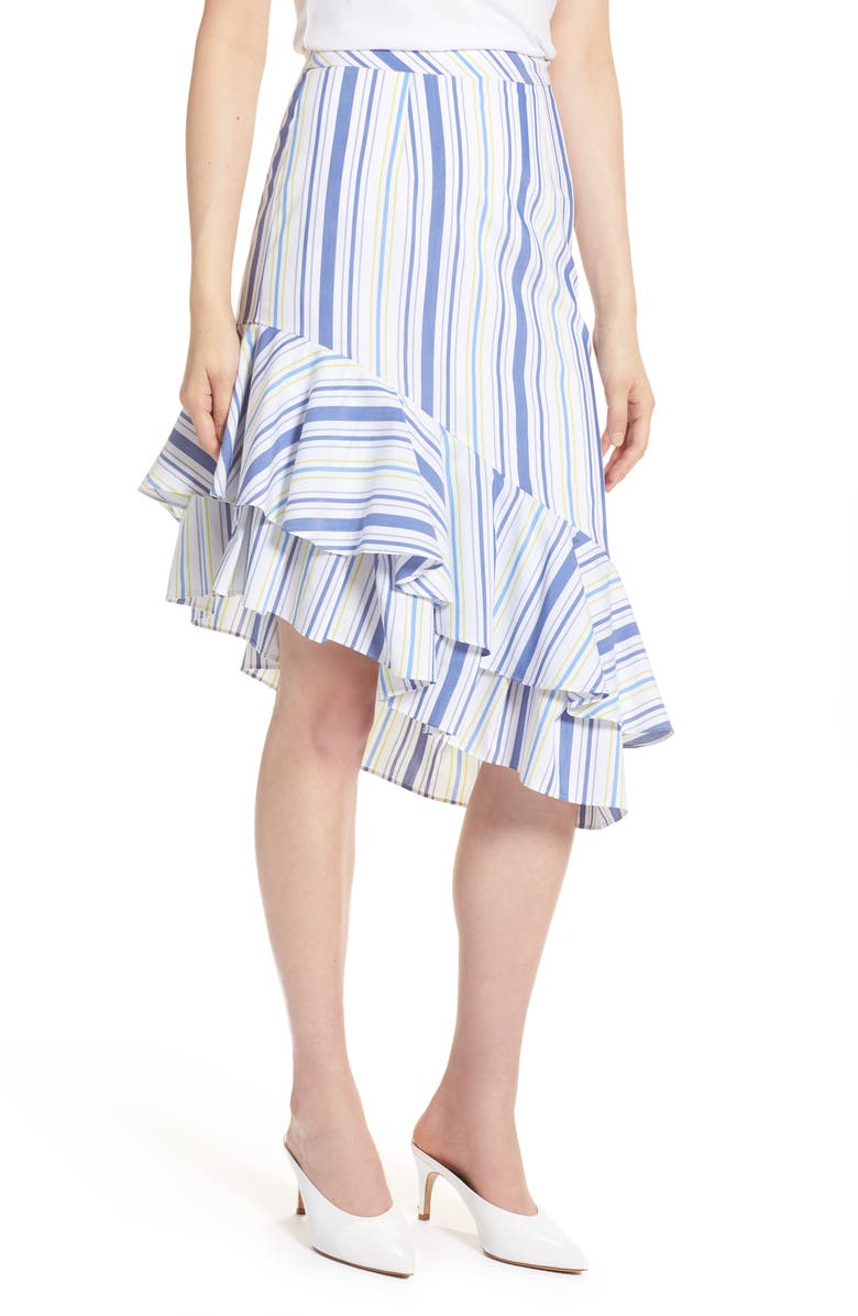 HALOGEN<SUP>®</SUP> Ruffle Hem Stripe Skirt, Main, color, WHITE MULTI STRIPE