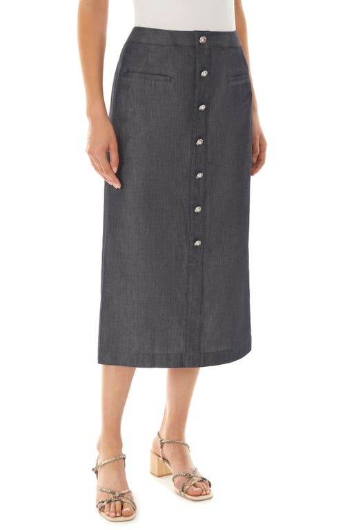 Ming Wang Faux Button Front Cotton Skirt in Black/Mink